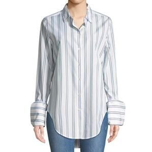 A6 NWT EQUIPMENT White W/Blue Striped Essential L/S Neapolitan Cuff Shirt Sz S